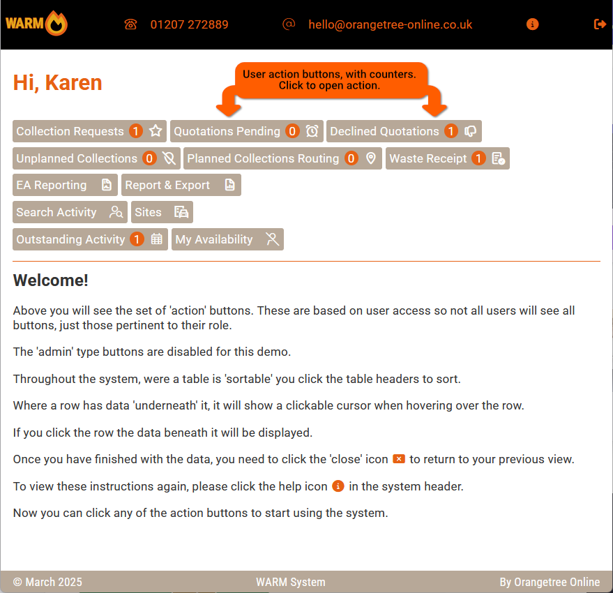 WARM System Screenshots