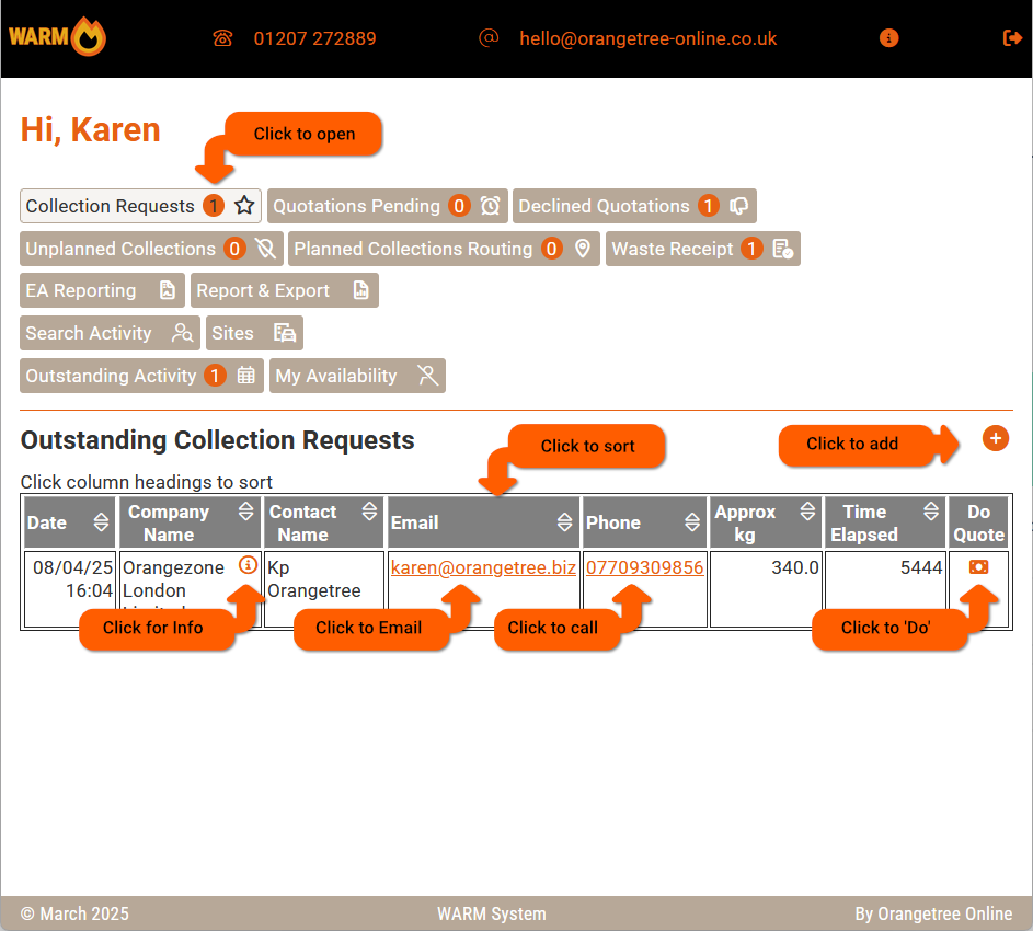 WARM System Screenshots